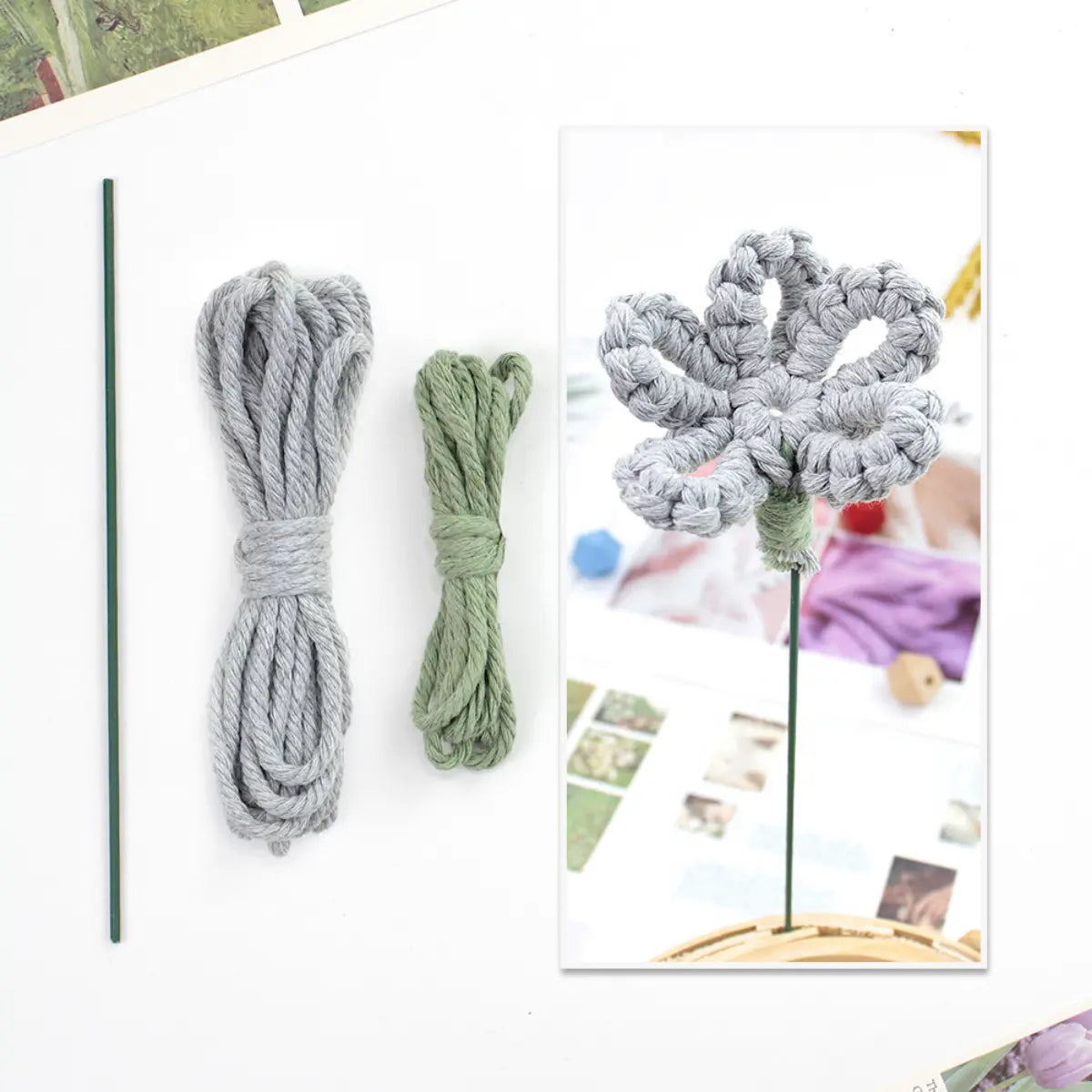 Macrame Kit for Beginners | Hand Woven Flower DIY Set with Weaving Tutorial