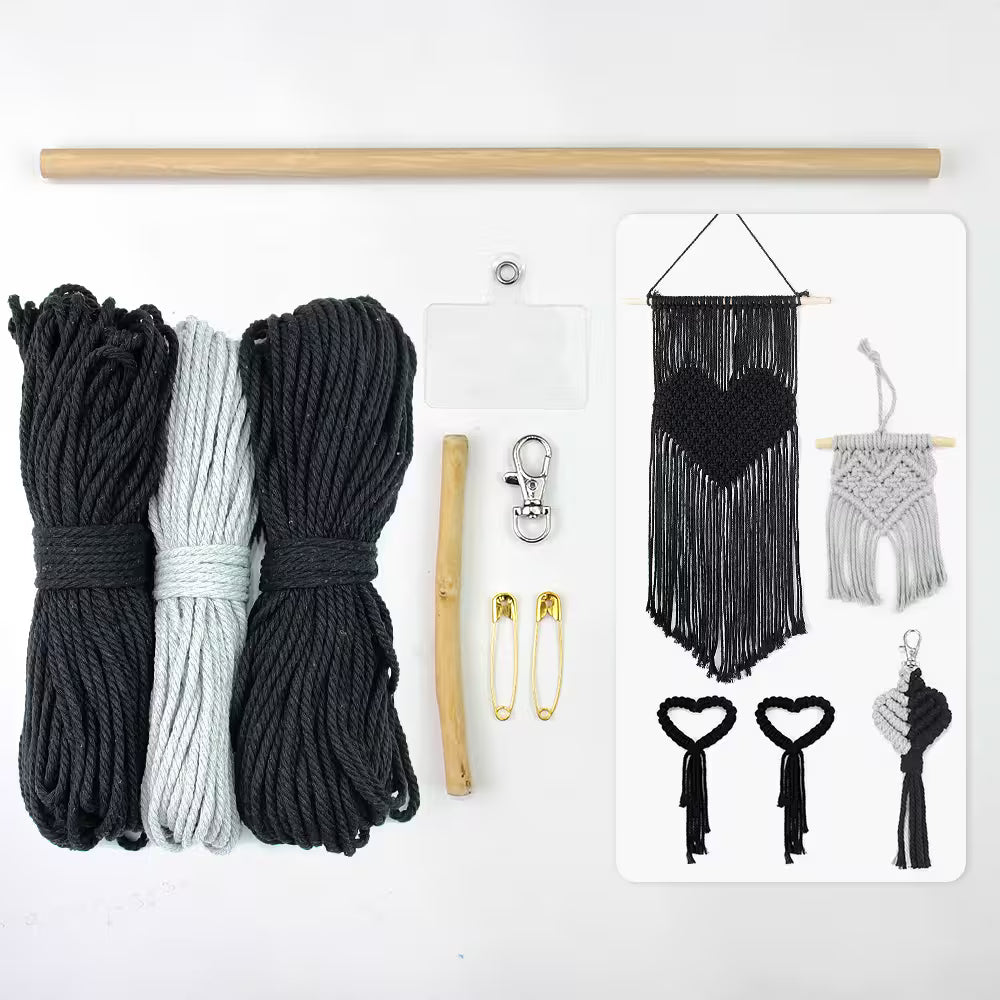 Macrame Kit for Beginners, Boho Heart DIY Craft Kit, Make 5 Heart Macrame Ornaments