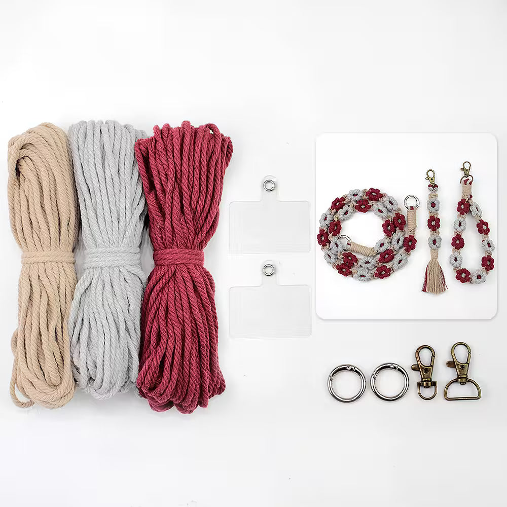 Macrame Kit for Beginners, Boho Daisy Macrame 3Pcs DIY Kit for Keychain & Handmade Gifts