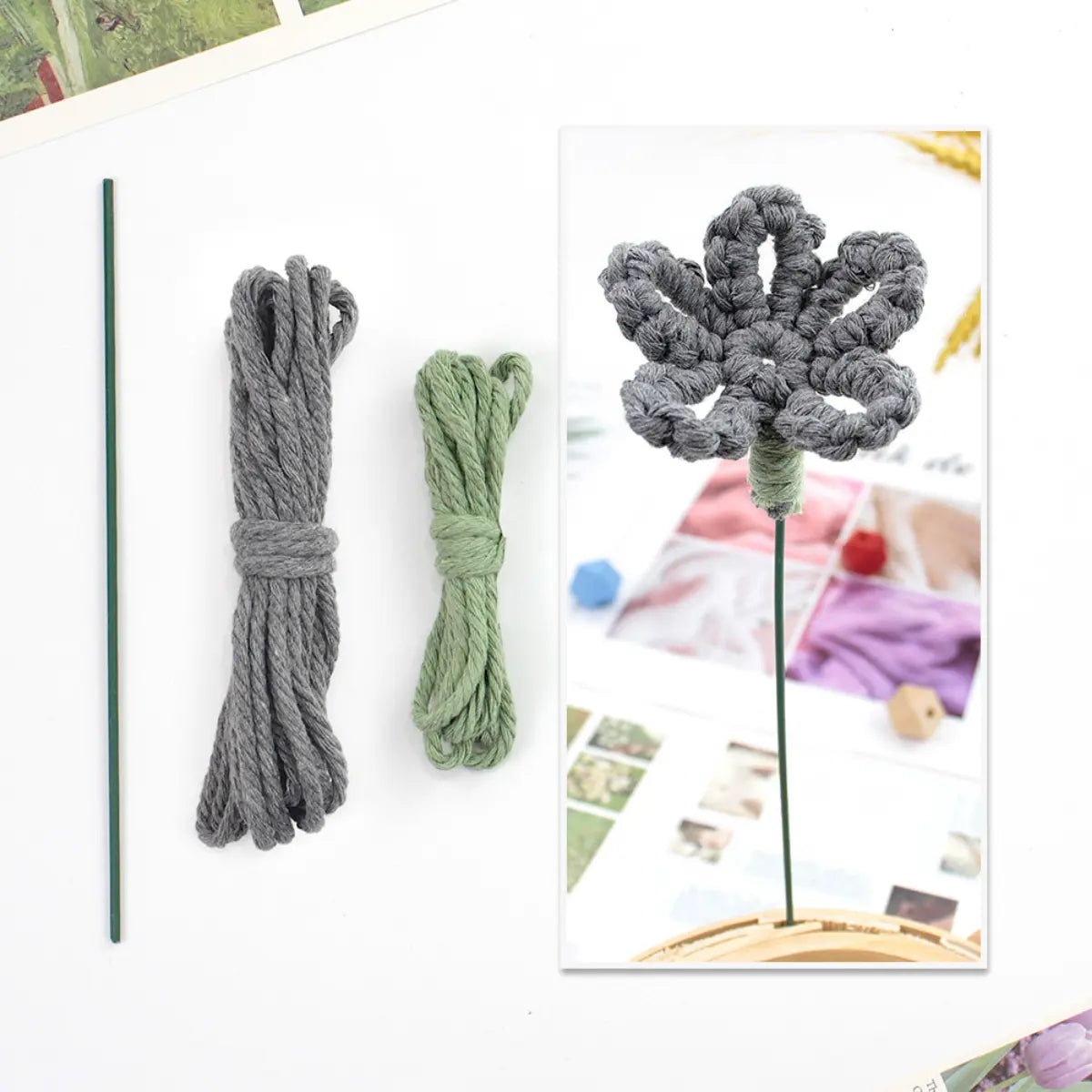 Macrame Kit for Beginners | Hand Woven Flower DIY Set with Weaving Tutorial