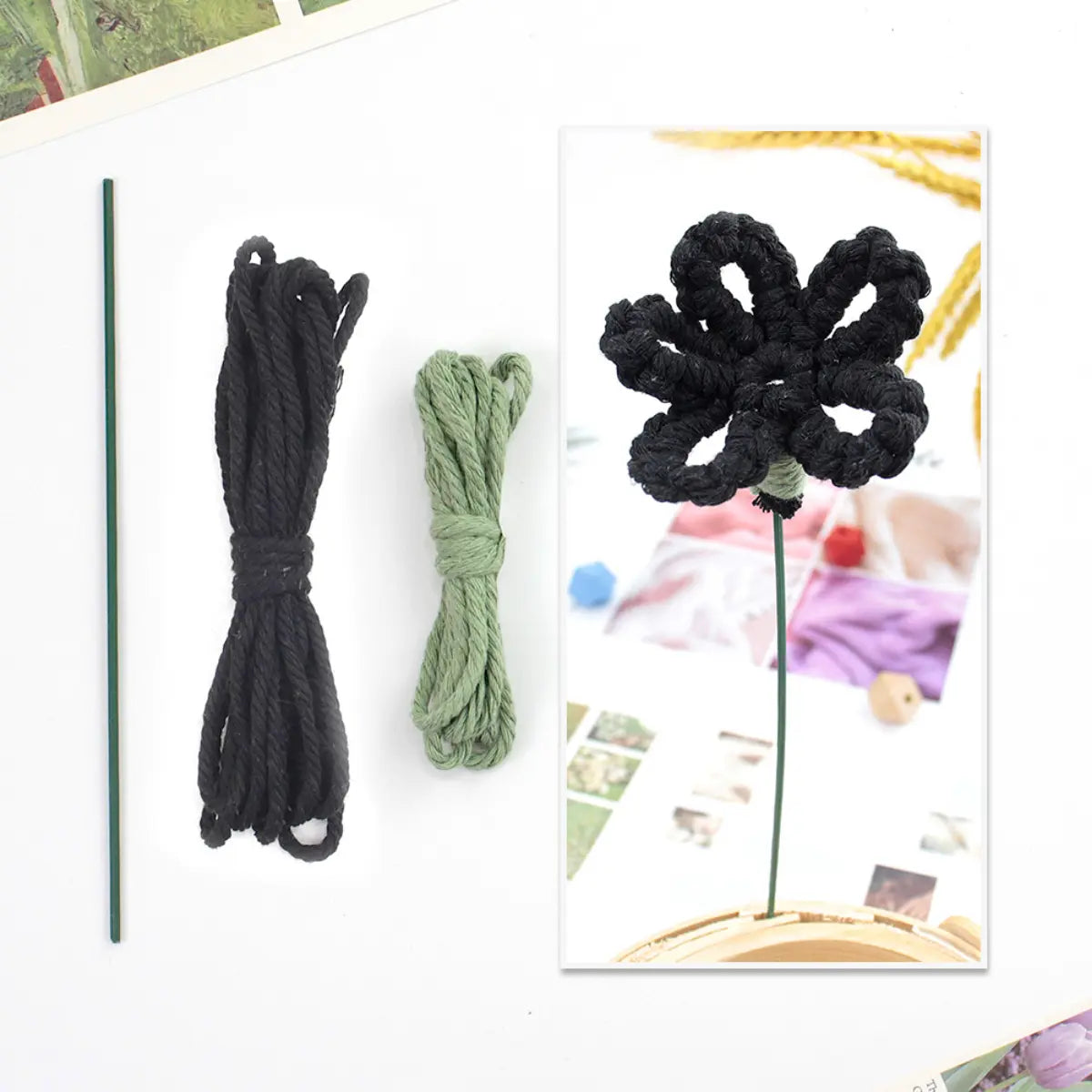 Macrame Kit for Beginners | Hand Woven Flower DIY Set with Weaving Tutorial