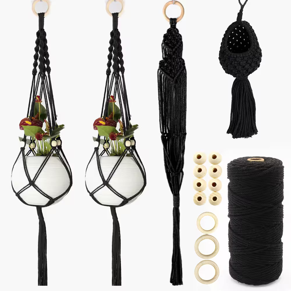 Macrame Kit for Beginners, Boho 4Pcs Plant Hanger DIY Kit for Home & Garden Decor