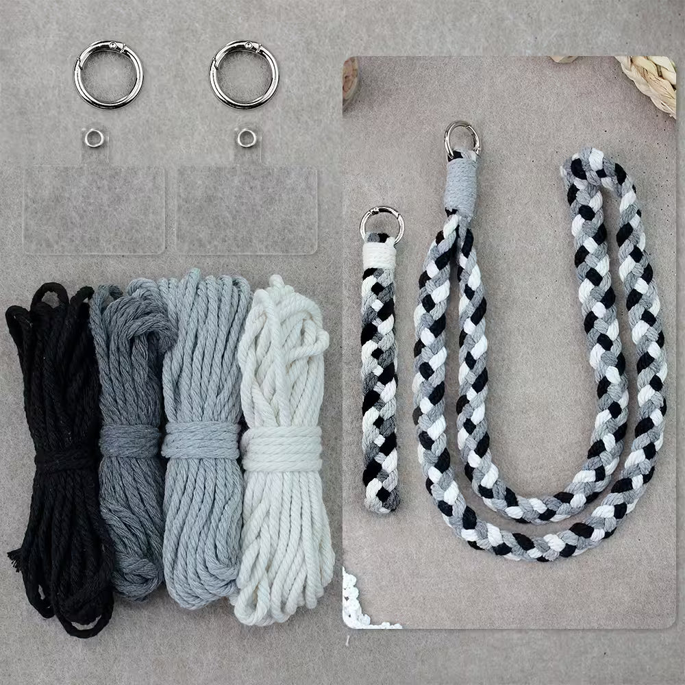 Macrame Kit for Beginners, Boho 2Pcs Braid Keychain & Lanyard DIY Craft Kit