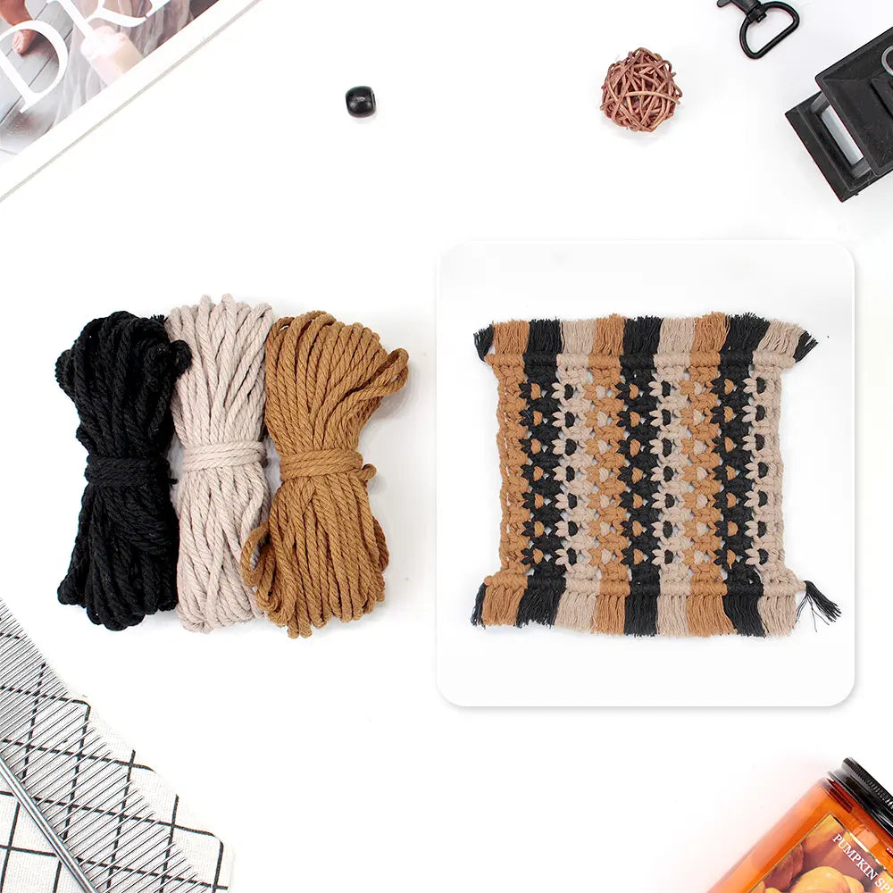 Macrame Kit for Beginners, Boho Square Coaster DIY Kit, Table Home Decor Gift