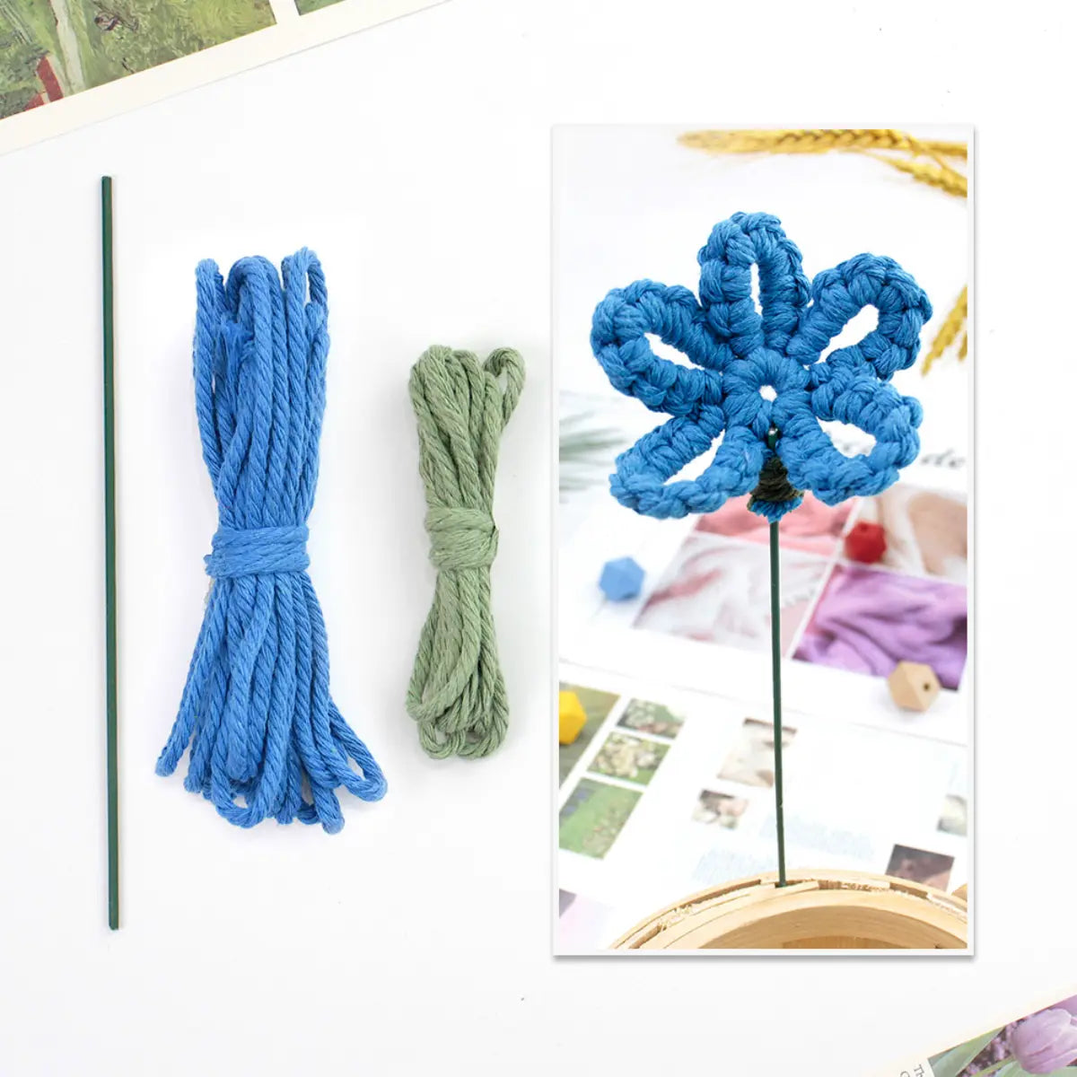 Macrame Kit for Beginners | Hand Woven Flower DIY Set with Weaving Tutorial
