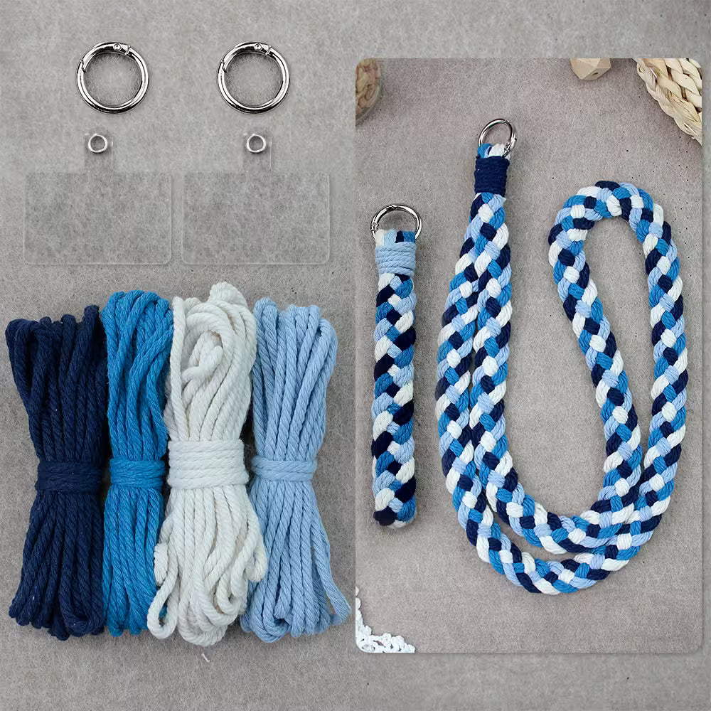 Macrame Kit for Beginners, Boho 2Pcs Braid Keychain & Lanyard DIY Craft Kit