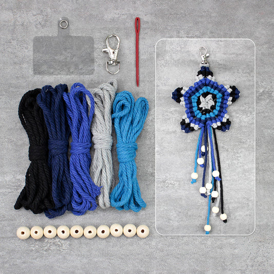 Macrame Kit 5-Pointed Star Keychain Weaving Kit | Multi-Colors |  Fringe + Wood Bead Decor | Wristband/Anti-Lost Strap | Beginner-Friendly