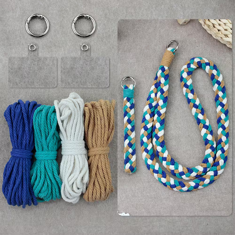 Macrame Kit for Beginners, Boho 2Pcs Braid Keychain & Lanyard DIY Craft Kit