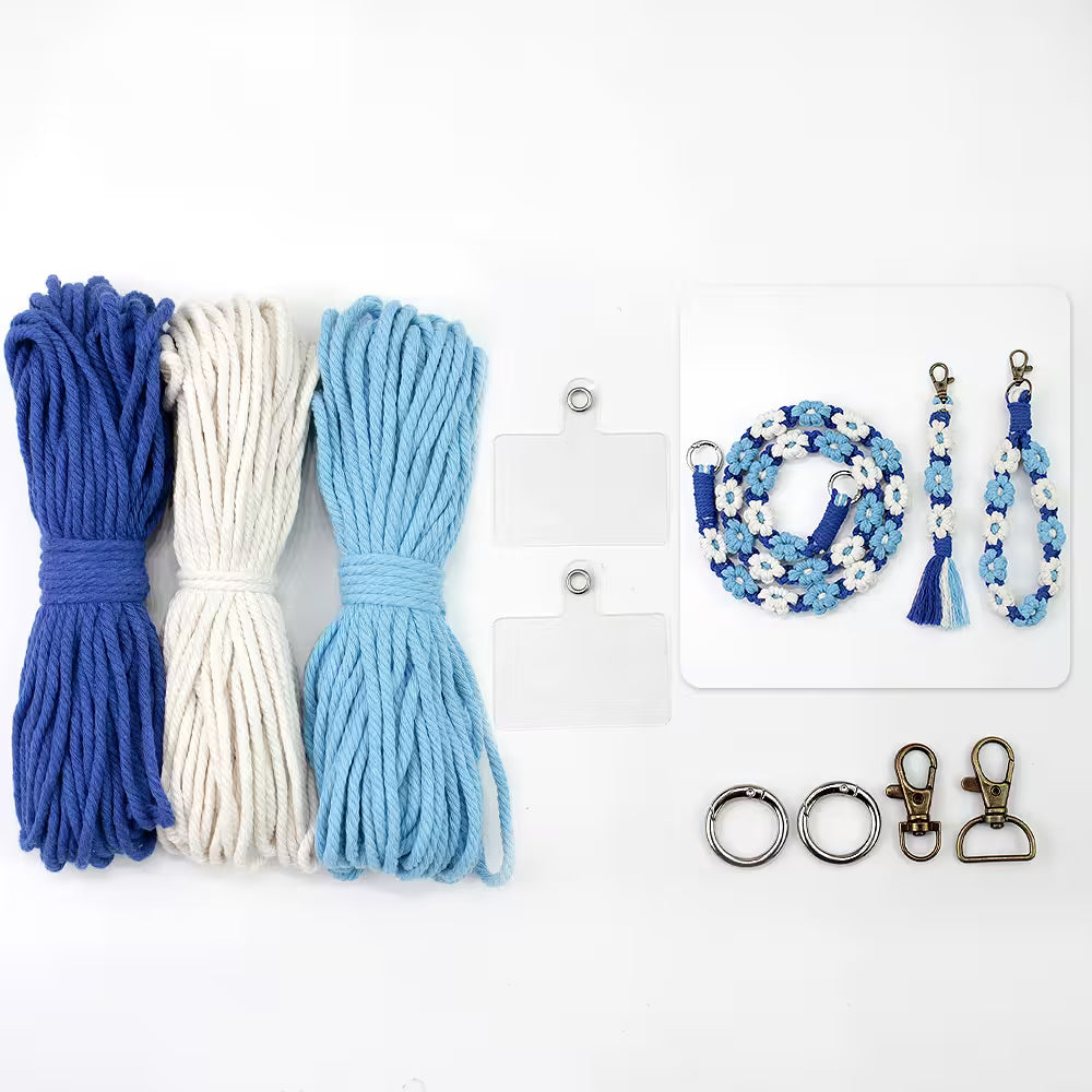 Macrame Kit for Beginners, Boho Daisy Macrame 3Pcs DIY Kit for Keychain & Handmade Gifts