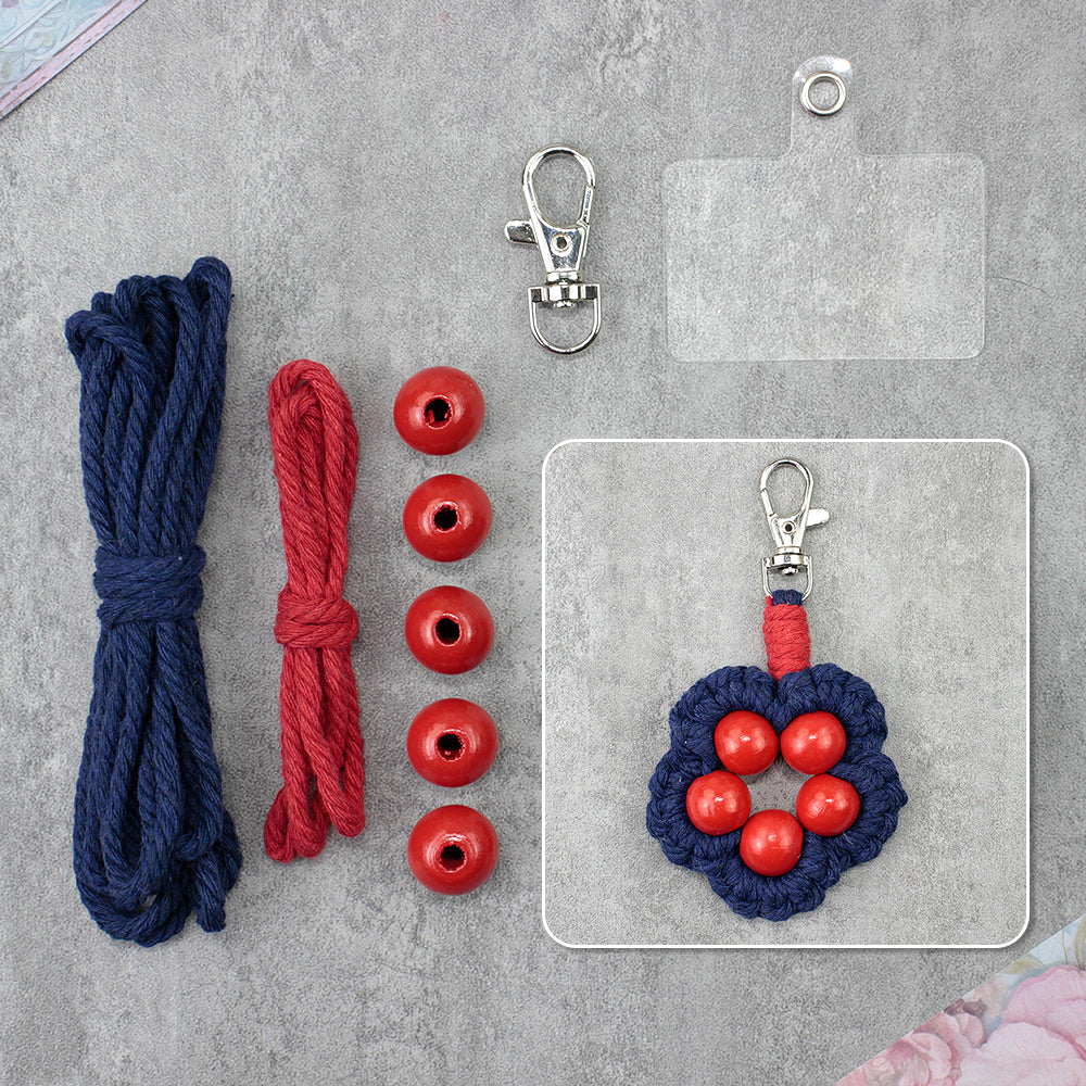 Wood Bead Flower Keychain Weaving Kit Macrame Kit | Multi-Colors | Cute Vitality | Bag Charm/Keychain | Beginner DIY Set
