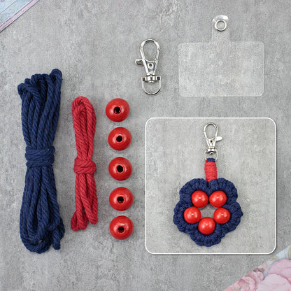Wood Bead Flower Keychain Weaving Kit Macrame Kit | Multi-Colors | Cute Vitality | Bag Charm/Keychain | Beginner DIY Set