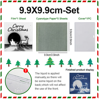 Christmas Cyanotype DIY Kit - 5 Sheets Sun Art Paper + 1 Christmas Film, Retro Printing/Mini Cyanotype Cards, For Beginners cyanotype set Retro Photography