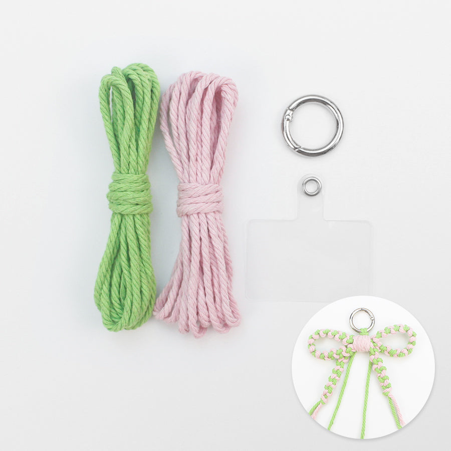 Bow Keychain Weaving Craft Material Pack Macrame Kit - High-quality Polyester Rope (2 meters each in 2 colors) with Tutorial, Key Ring with Spring Clasp, Phone Clip, Bohemian Style, Beginner-friendly