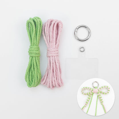 Bow Keychain Weaving Craft Material Pack Macrame Kit - High-quality Polyester Rope (2 meters each in 2 colors) with Tutorial, Key Ring with Spring Clasp, Phone Clip, Bohemian Style, Beginner-friendly