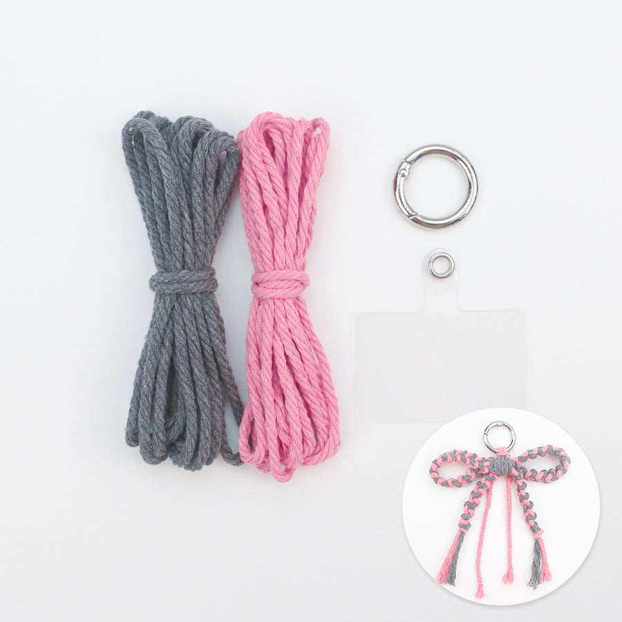 Bow Keychain Weaving Craft Material Pack Macrame Kit - High-quality Polyester Rope (2 meters each in 2 colors) with Tutorial, Key Ring with Spring Clasp, Phone Clip, Bohemian Style, Beginner-friendly