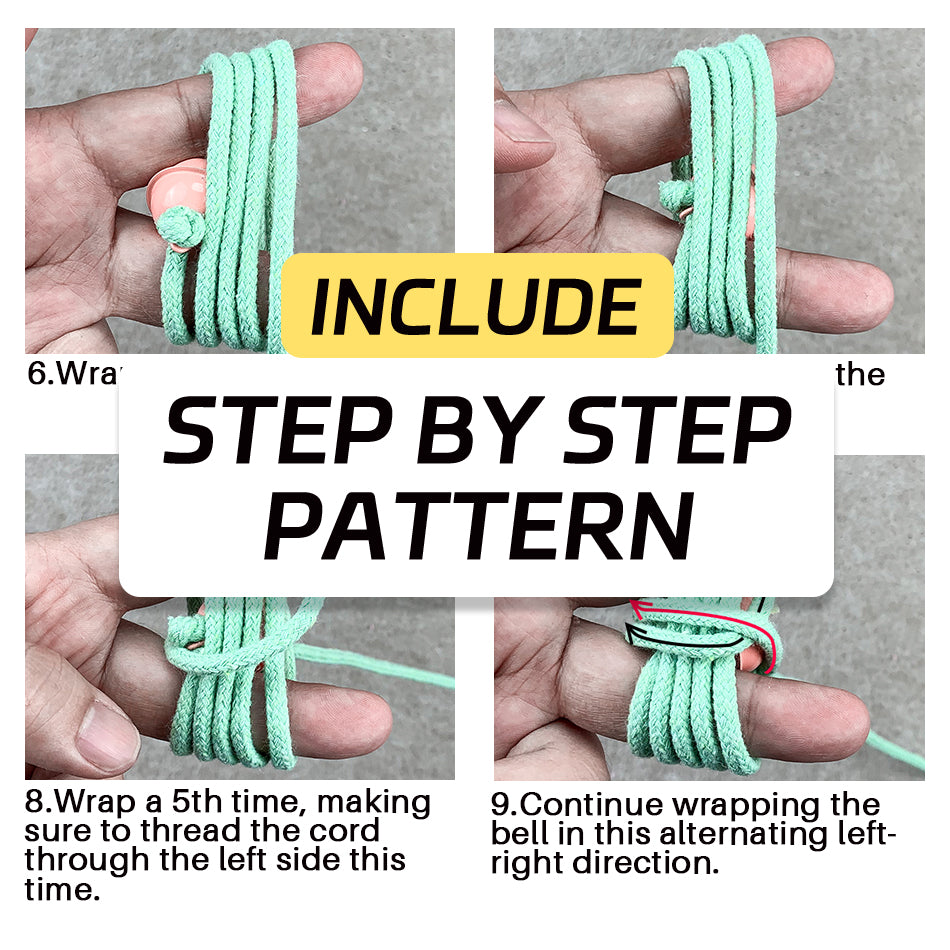Macrame Kit for Beginners, Bell Ball Keychain DIY Weaving Kit, Core Spun Polyester Rope Handmade Pendant, Durable Ornament for Bag Car Hanging, Interactive Toy for Cats
