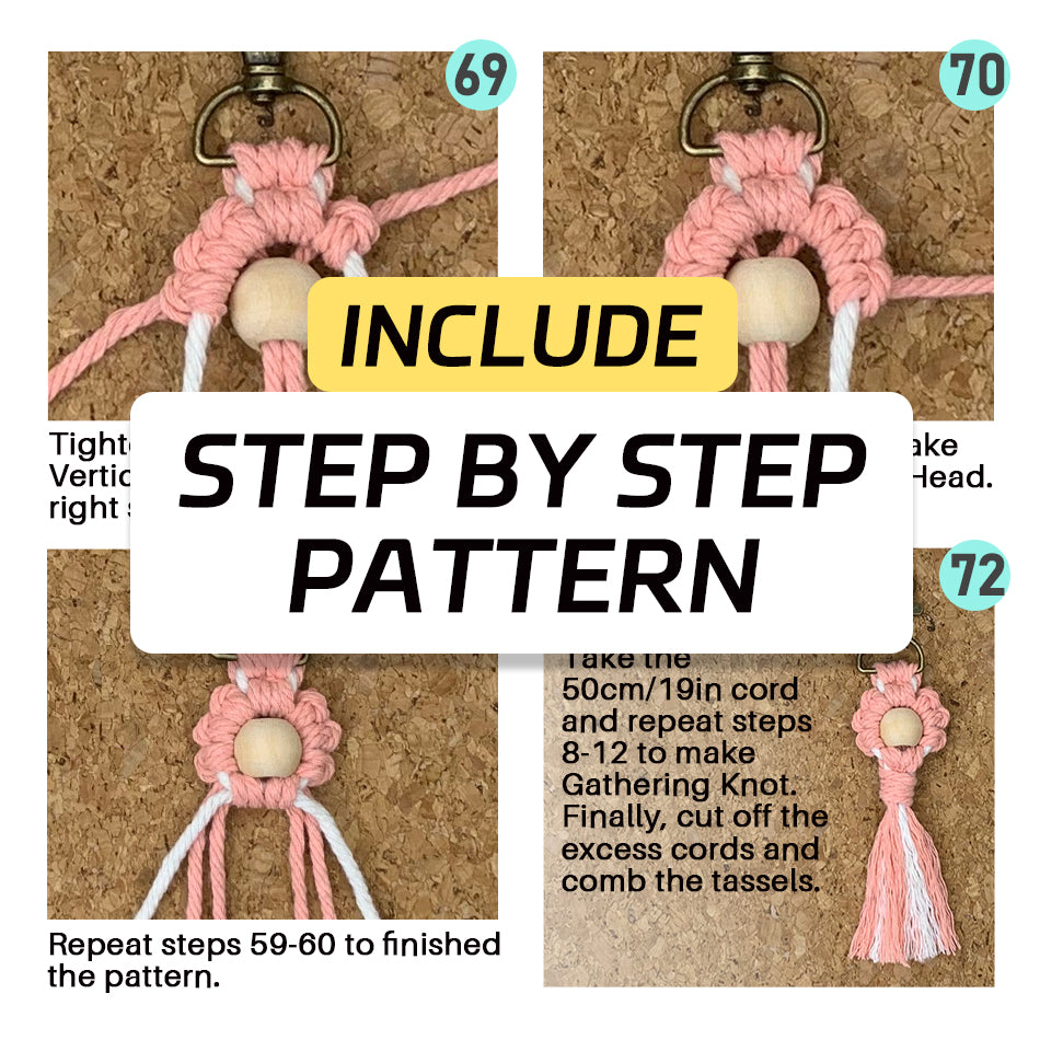 6-Piece Keychain Macrame DIY Kit - Handmade Weaving Supplies with English Tutorial | Craft Set for Multiple Keychains
