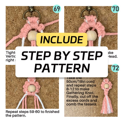 6-Piece Keychain Macrame DIY Kit - Handmade Weaving Supplies with English Tutorial | Craft Set for Multiple Keychains
