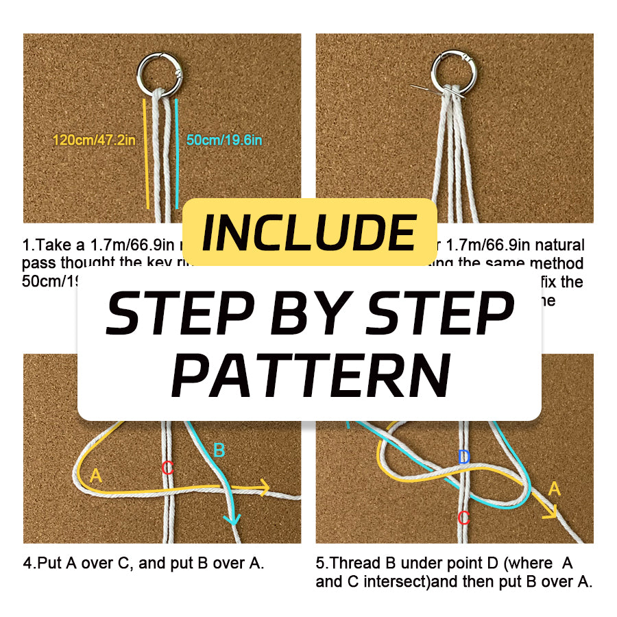 Three-Strand Flat Knot Keychain Weaving Material Pack Macrame Kit: High-Quality Polyester Weaving Rope, Detailed Tutorial, Key Ring Spring Clasp, Phone Clip. Braid Separately then Combine, Exquisite Bottom. For Beginners