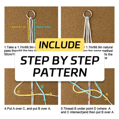 Three-Strand Flat Knot Keychain Weaving Material Pack Macrame Kit: High-Quality Polyester Weaving Rope, Detailed Tutorial, Key Ring Spring Clasp, Phone Clip. Braid Separately then Combine, Exquisite Bottom. For Beginners