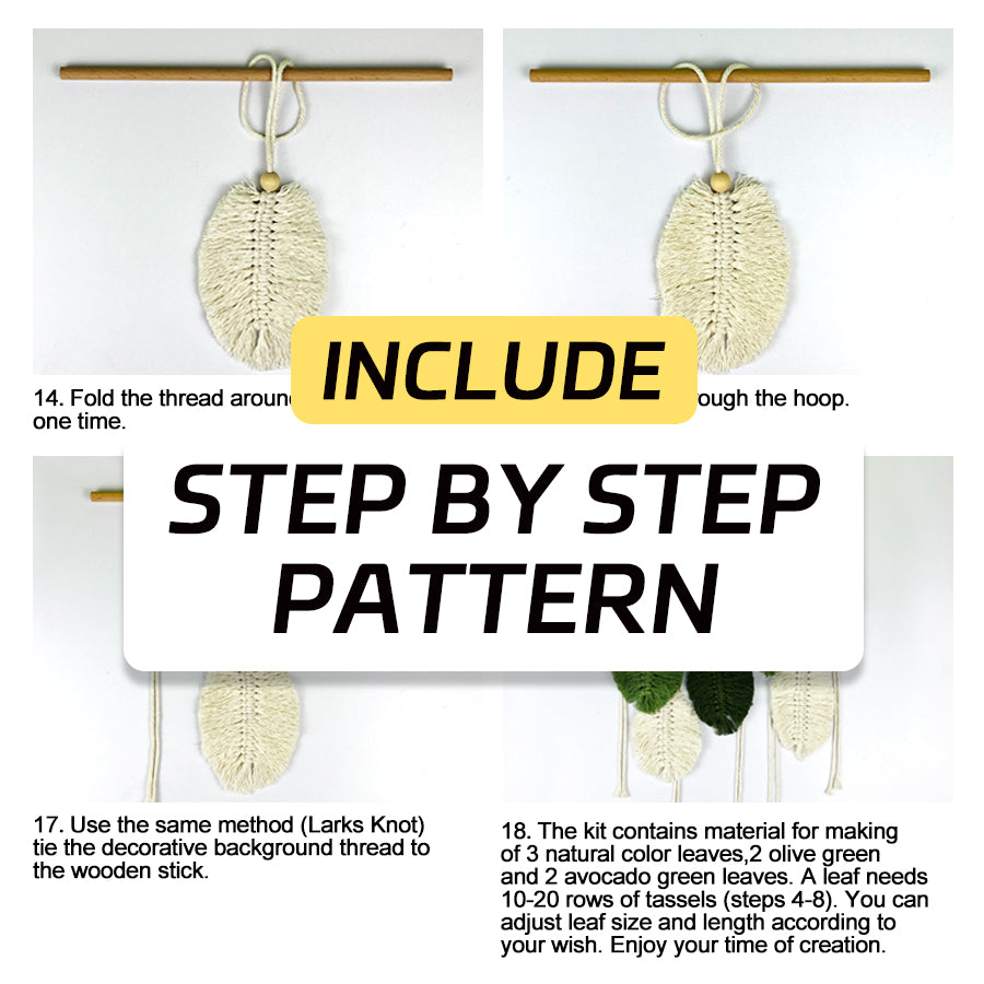 Macrame Kit Leaf Tapestry Weaving Kit | Bohemian Style | Adjustable Length | Bedroom/Living Room/Hallway Decor | Beginner-Friendly
