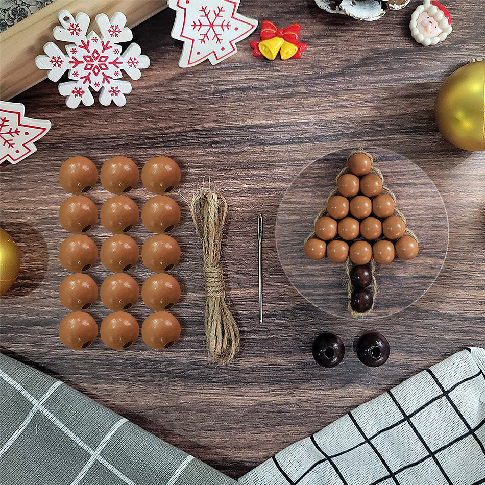 Christmas Wooden Bead Tree Weaving Kit Macrame Kit | Car/Home Use | 2-Color Beads (Exquisite Shape) | Holiday DIY Gift | Beginner-Suitable