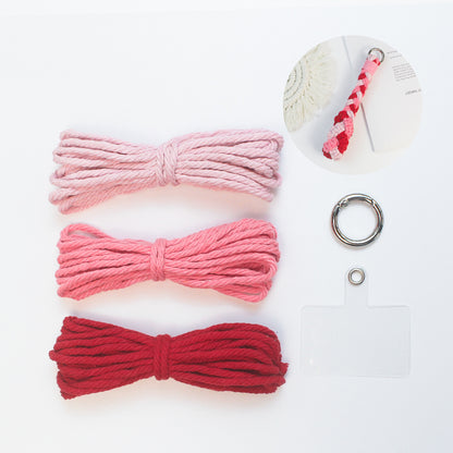 Three-Strand Flat Knot Keychain Weaving Material Pack Macrame Kit: High-Quality Polyester Weaving Rope, Detailed Tutorial, Key Ring Spring Clasp, Phone Clip. Braid Separately then Combine, Exquisite Bottom. For Beginners