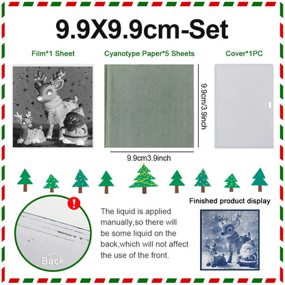 Christmas Cyanotype DIY Kit - 5 Sheets Sun Art Paper + 1 Christmas Film, Retro Printing/Mini Cyanotype Cards, For Beginners cyanotype set Retro Photography
