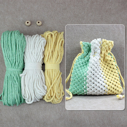 Macrame Kit Fortune Bag Storage Weaving Kit | 3-Color Patchwork | Drawstring Closure | Beginner-Friendly | Bead Accent | DIY Gift