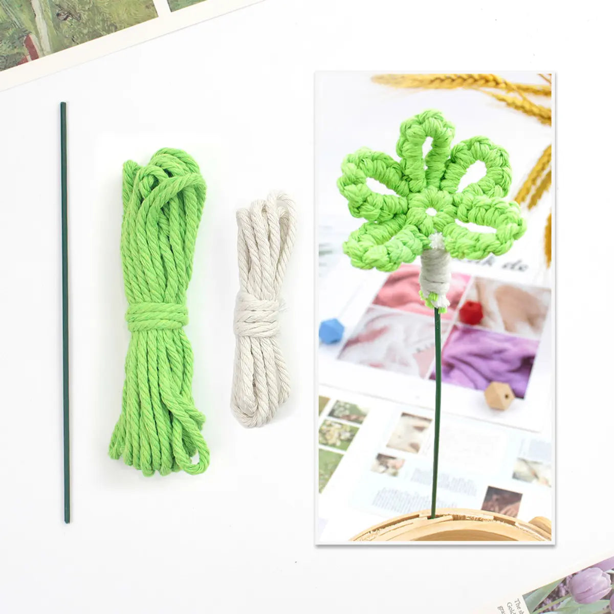 Macrame Kit for Beginners | Hand Woven Flower DIY Set with Weaving Tutorial