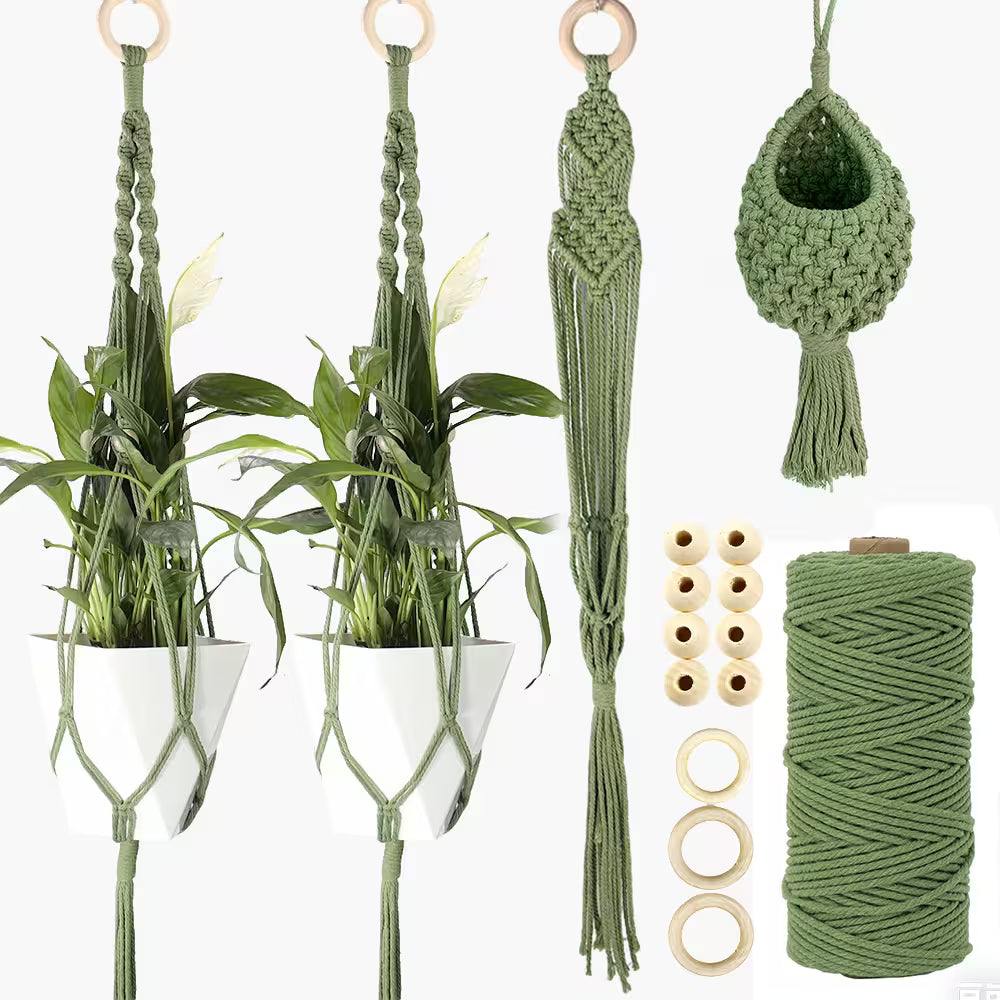 Macrame Kit for Beginners, Boho 4Pcs Plant Hanger DIY Kit for Home & Garden Decor