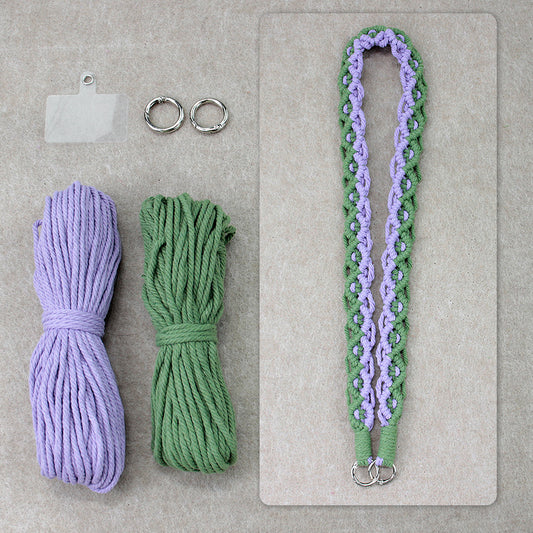 Macrame Kit Diagonal Curl Knot Phone Lanyard/Keychain Kit | Dopamine Contrast Colors | Camera Strap/Bag Strap | Beginner-Friendly