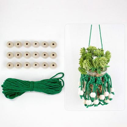DIY Enthusiasts Mini Storage Hanger Macrame Kit | Cute Wooden Bead Plant Net Bag Weaving Kit | Home Decoration Hanging Basket