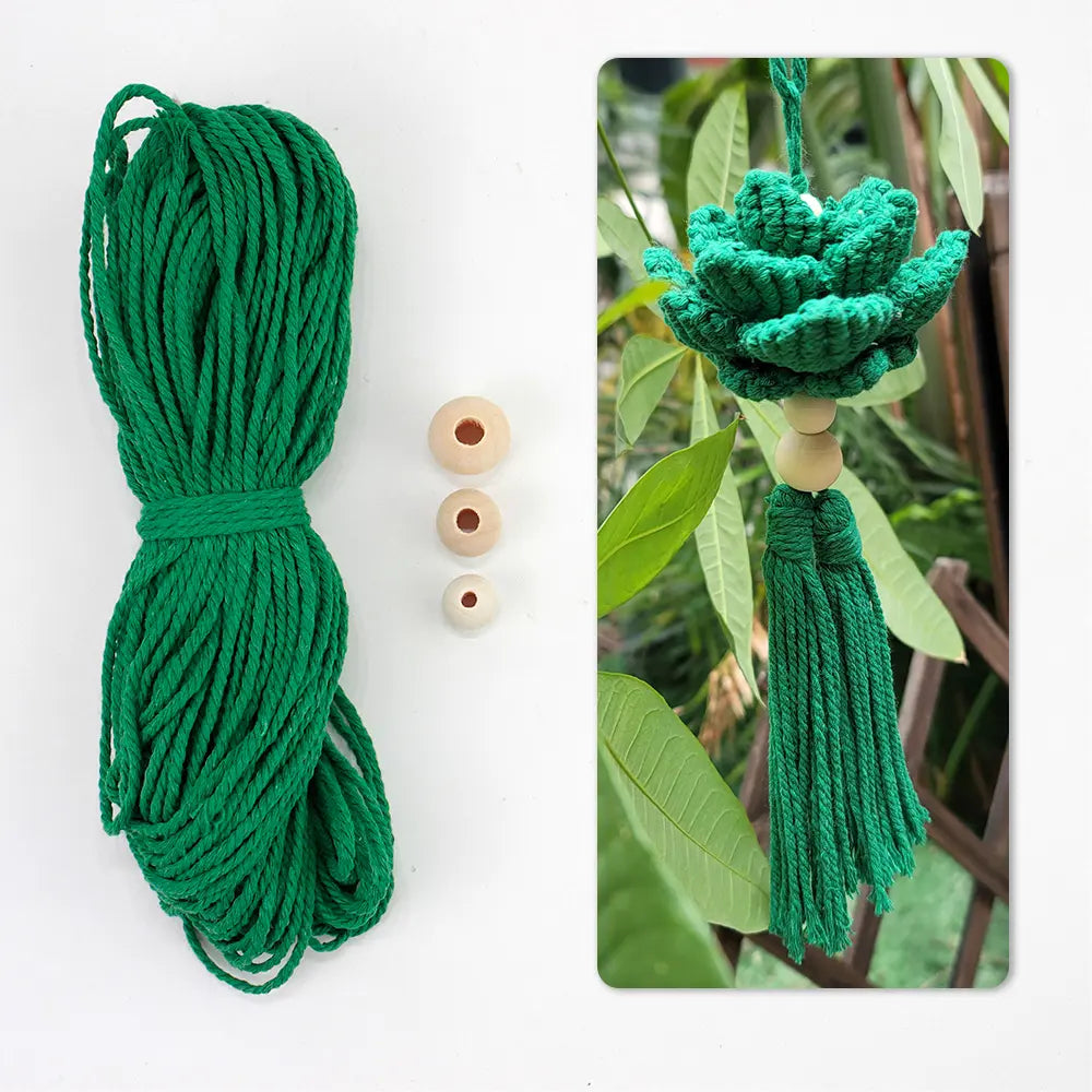 Macrame Kit for Beginners, Boho Lotus Hanging Ornament DIY Kit, Vintage Ethnic Hand‑Woven Craft Set