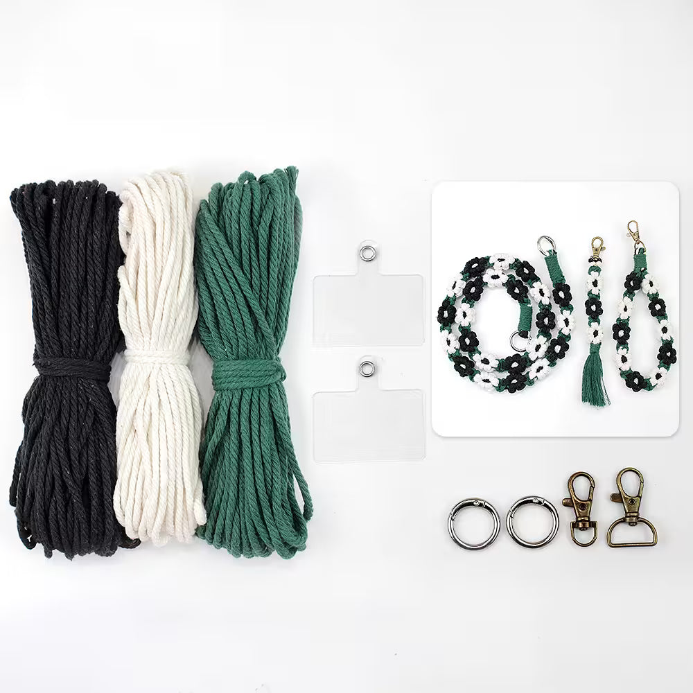 Macrame Kit for Beginners, Boho Daisy Macrame 3Pcs DIY Kit for Keychain & Handmade Gifts