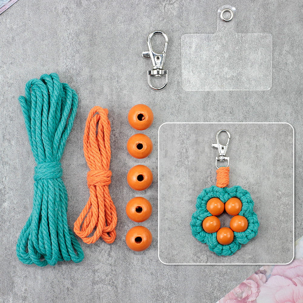 Wood Bead Flower Keychain Weaving Kit Macrame Kit | Multi-Colors | Cute Vitality | Bag Charm/Keychain | Beginner DIY Set