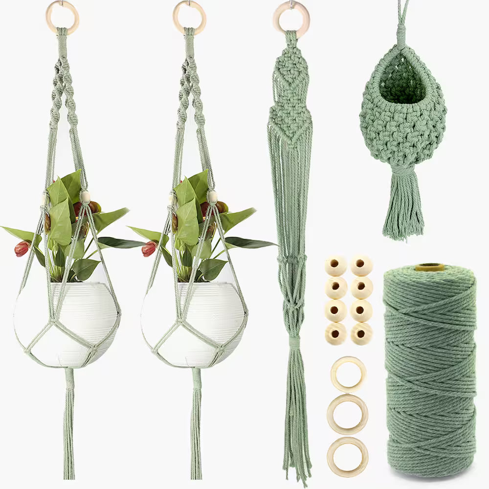 Macrame Kit for Beginners, Boho 4Pcs Plant Hanger DIY Kit for Home & Garden Decor