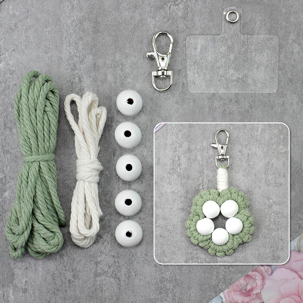 Wood Bead Flower Keychain Weaving Kit Macrame Kit | Multi-Colors | Cute Vitality | Bag Charm/Keychain | Beginner DIY Set
