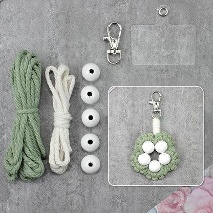 Wood Bead Flower Keychain Weaving Kit Macrame Kit | Multi-Colors | Cute Vitality | Bag Charm/Keychain | Beginner DIY Set