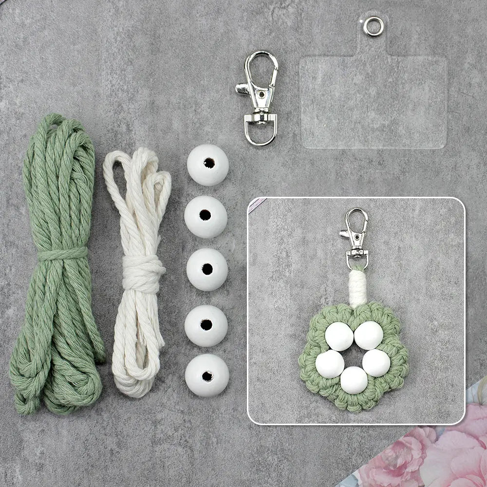 Macrame Kit for Beginners | DIY Wooden‑Bead Flower Macrame Keychain Craft Kit