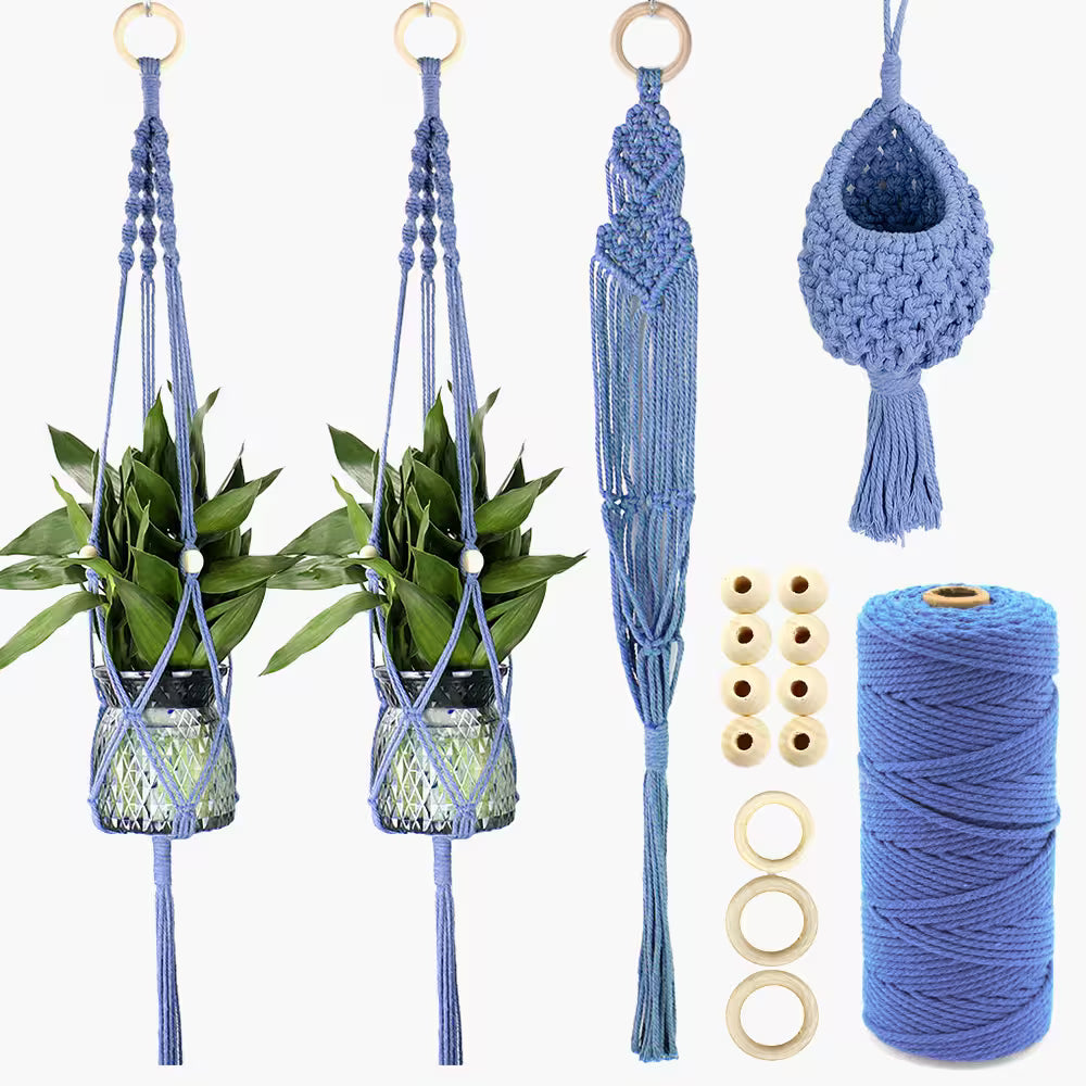Macrame Kit for Beginners, Boho 4Pcs Plant Hanger DIY Kit for Home & Garden Decor