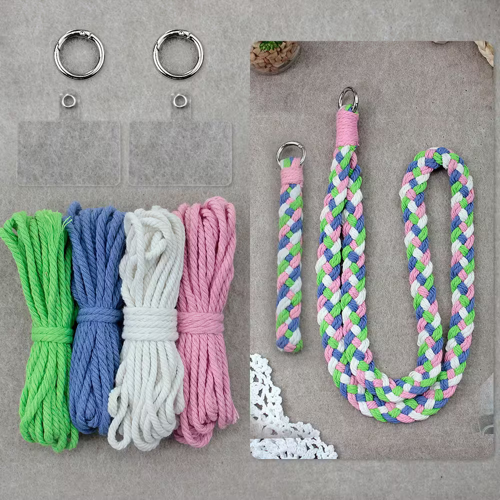 Macrame Kit for Beginners, Boho 2Pcs Braid Keychain & Lanyard DIY Craft Kit