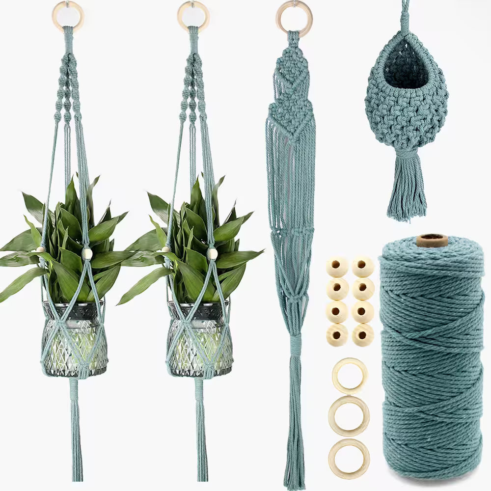 Macrame Kit for Beginners, Boho 4Pcs Plant Hanger DIY Kit for Home & Garden Decor