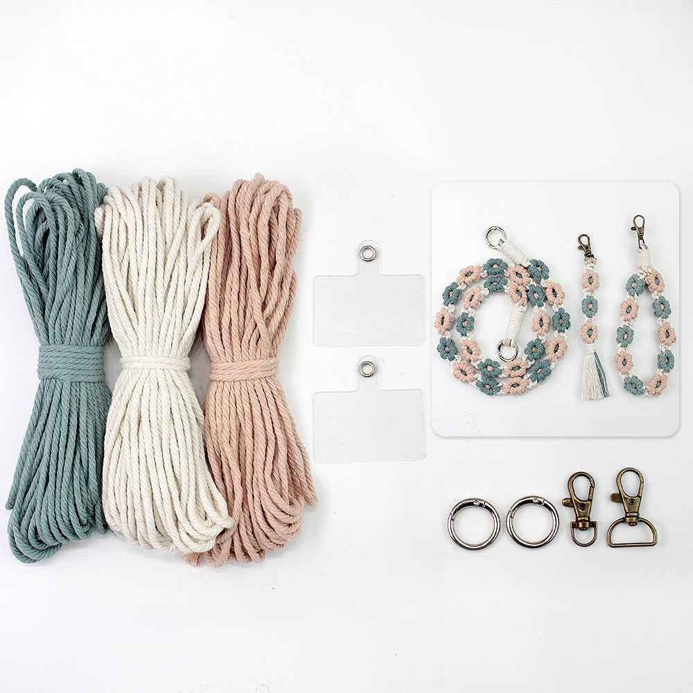 Macrame Kit Daisy Keychain Wristband Lanyard Combo Kit | Contrast/Fresh Colors | Anti-Lost String | Beginner Weavinggift wrapping