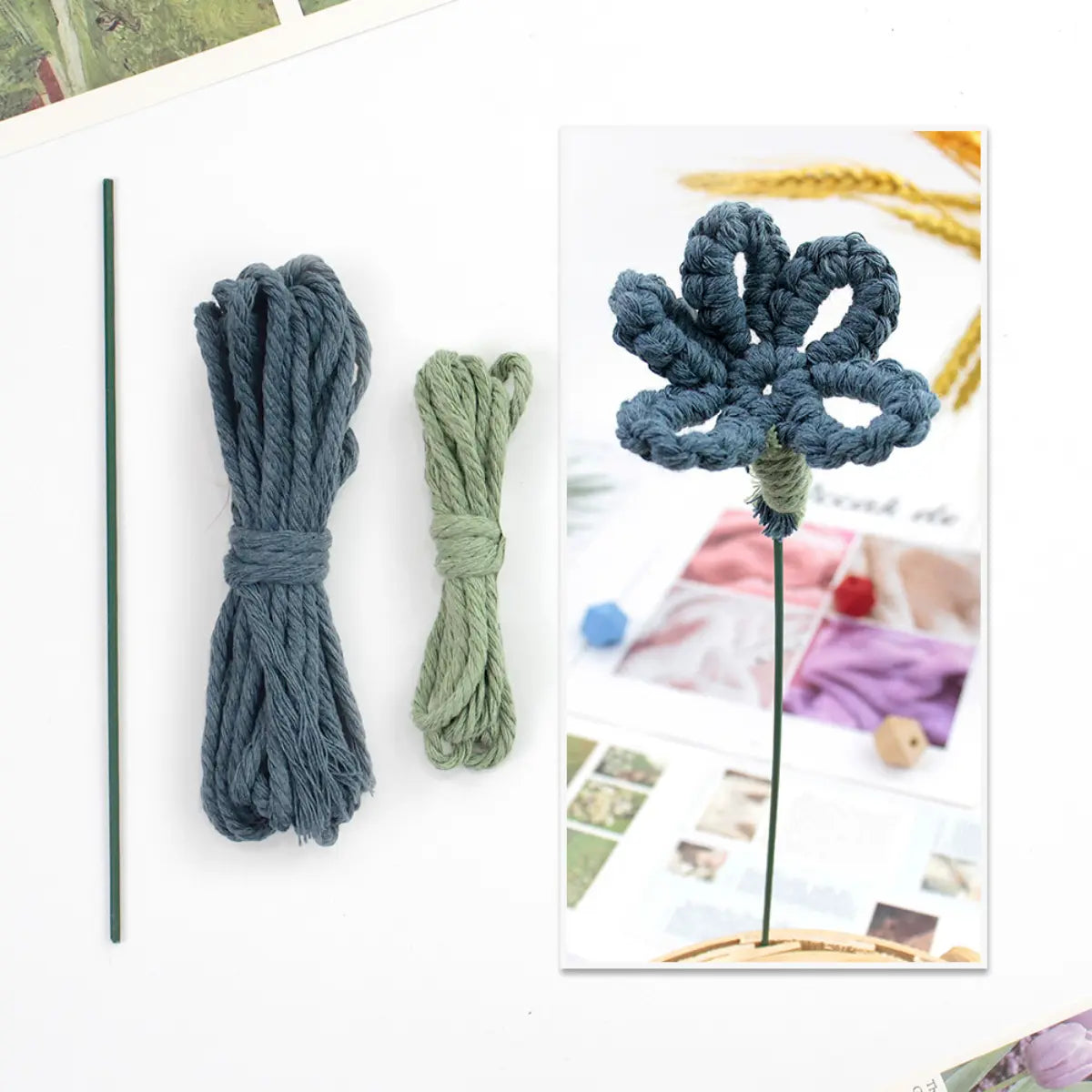 Macrame Kit for Beginners | Hand Woven Flower DIY Set with Weaving Tutorial