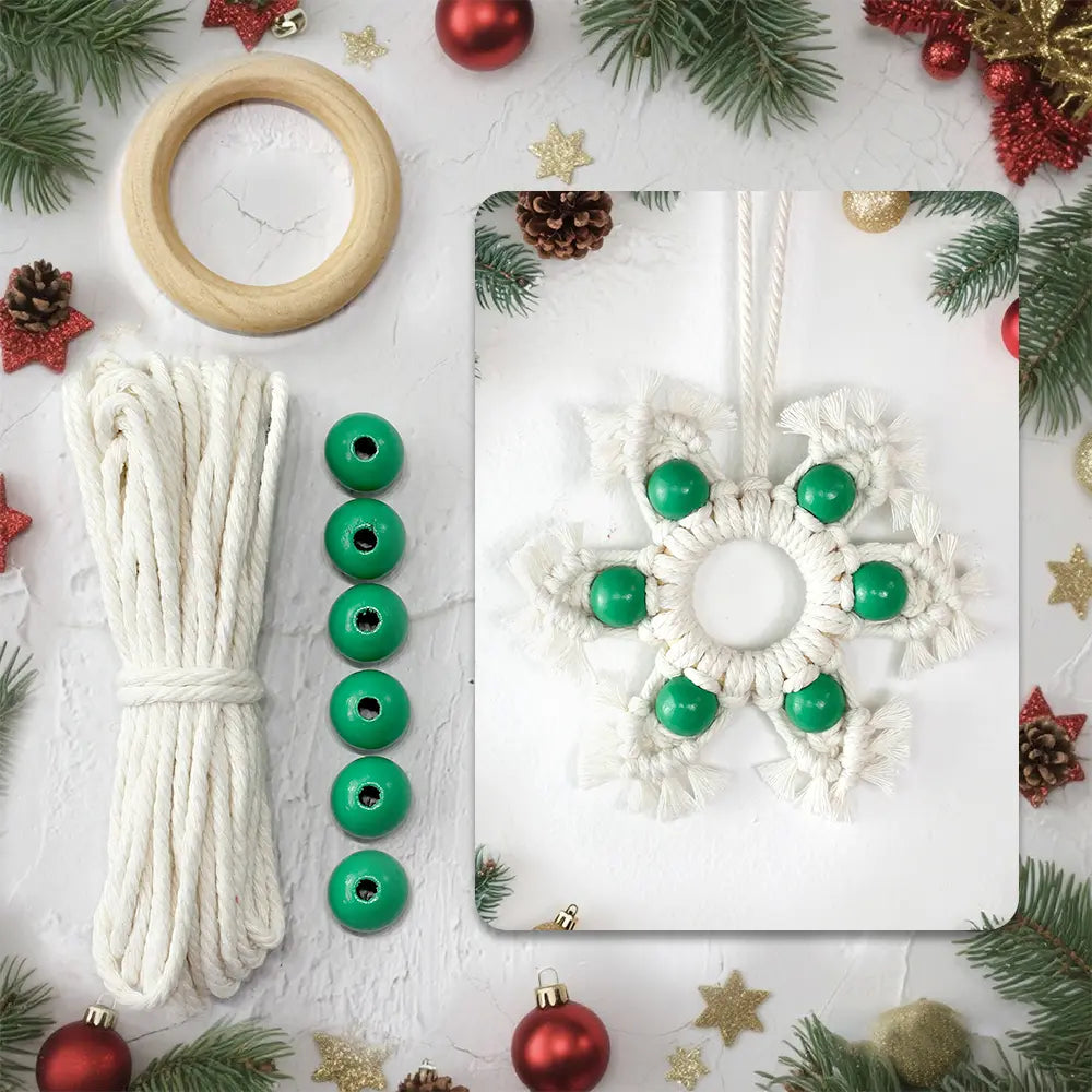 Macrame Kit for Beginners | DIY Christmas Wooden Bead Snowflake Ornament Macrame Craft Kit