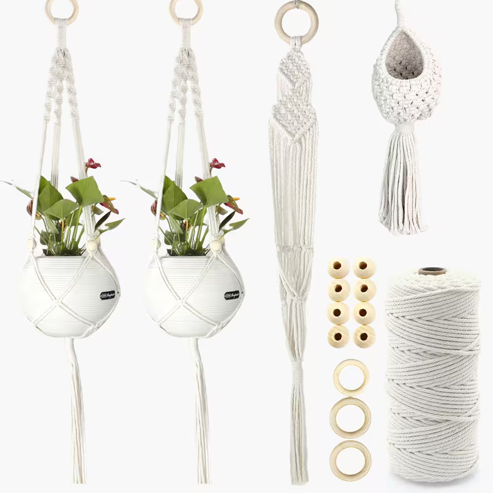 Macrame Kit for Beginners, Boho 4Pcs Plant Hanger DIY Kit for Home & Garden Decor