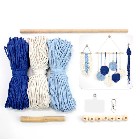 Macrame Kit 3pcs Leaf Set Weaving Kit | English Tutorials | Tapestry/Keychain | Bohemian Style | Beginner Weaving