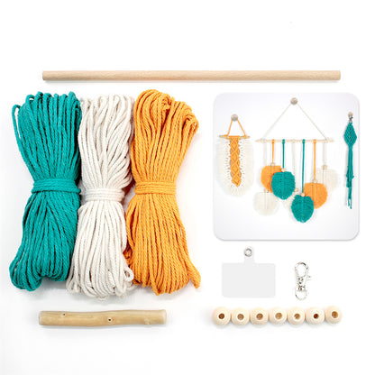 Macrame Kit 3pcs Leaf Set Weaving Kit | English Tutorials | Tapestry/Keychain | Bohemian Style | Beginner Weaving