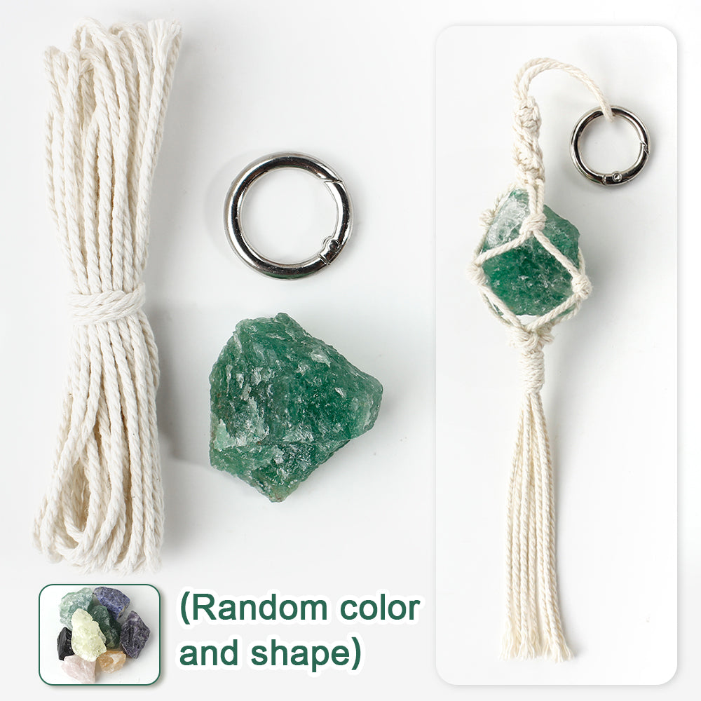 1 Set Handmade Crystal Chip Keychain DIY Macraem Kit, Polyester Fiber Creative Craft Materials for Beginners